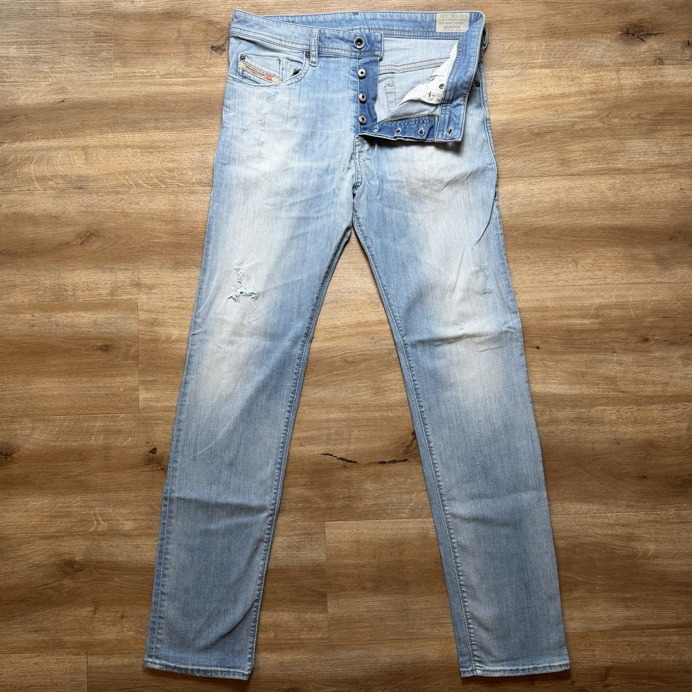 Diesel Buster Jeans Men 31x32 Blue Slim Tapered Stretch Light Wash Distressed